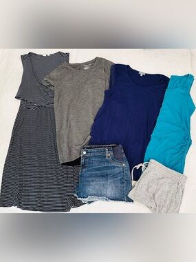 6 Pc Maternity Nursing Spring Summer Clothes Lot Medium Dress Shirts Shorts Gap